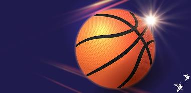 Bright orange basketball with motion blur against a purple background, symbolizing energy and excitement in sports contexts.
